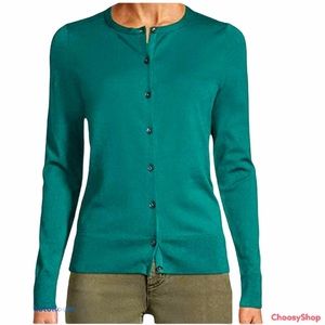 Lands' End Sweater Teal Supima Cotton Button Down Cardigan XS